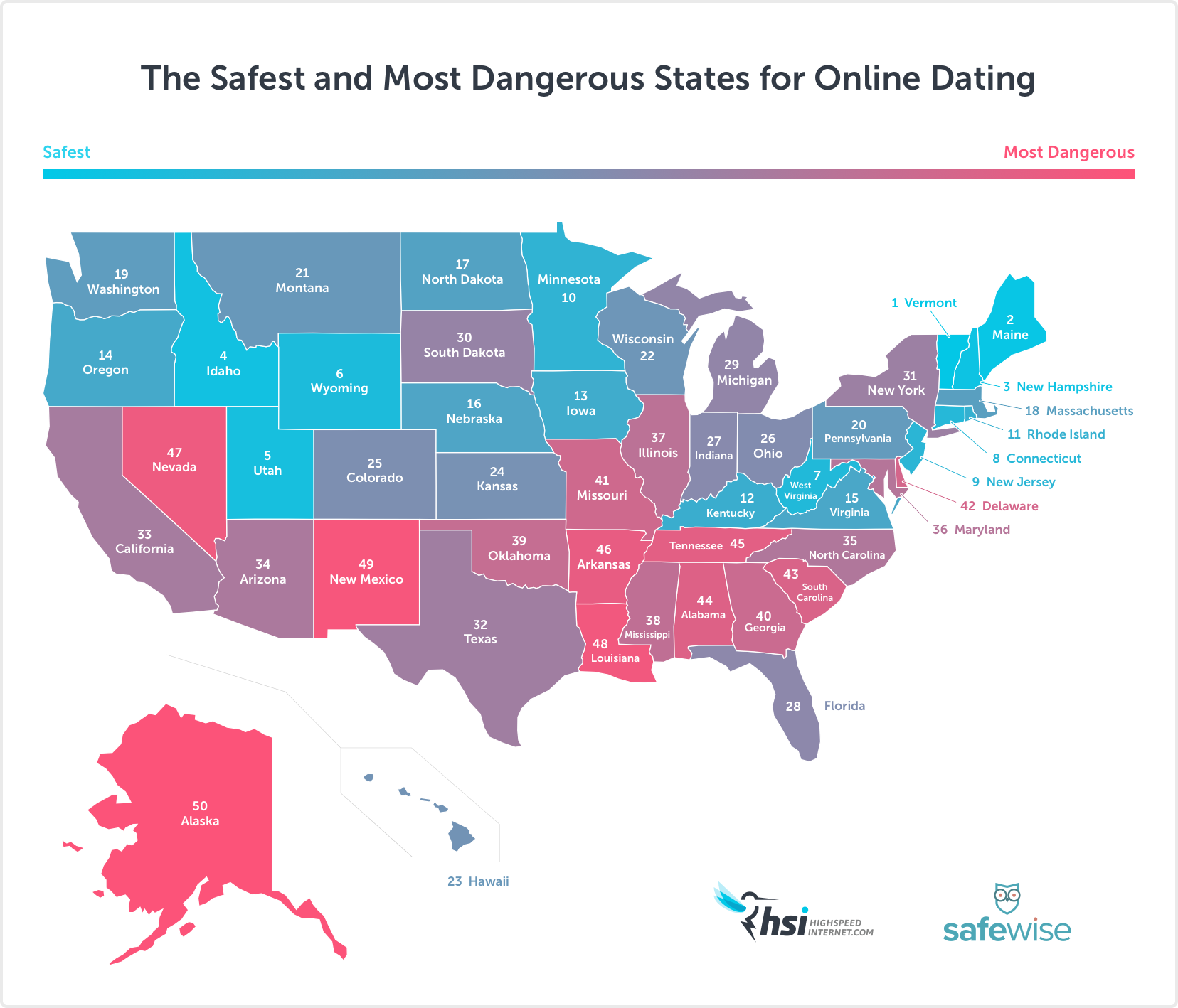 Safest and Most Dangerous States for Online Dating Map