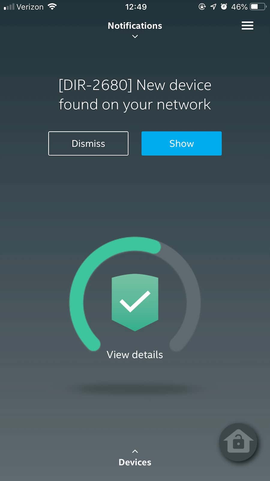 D-Link D-Fend app home screen