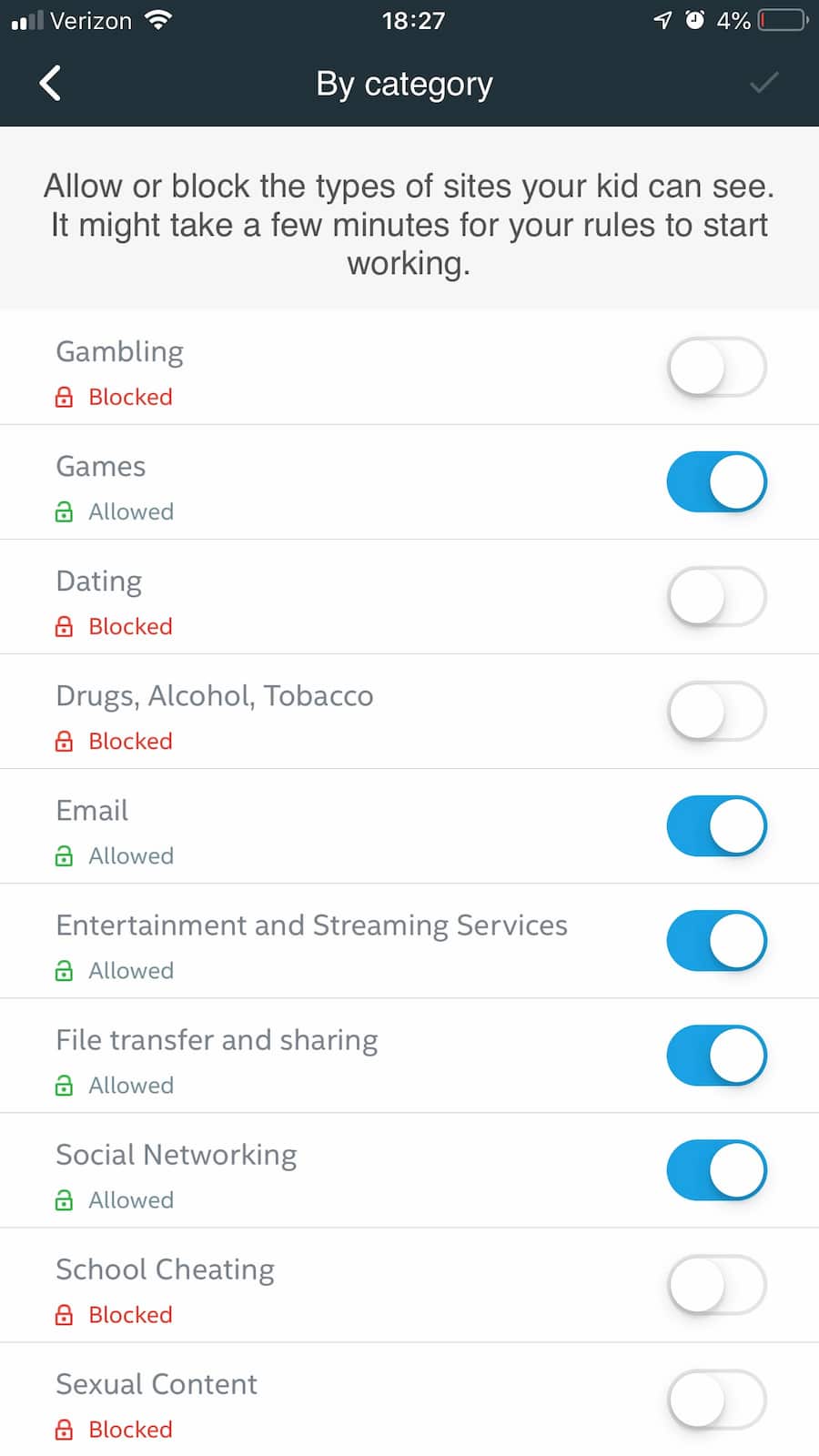 D-Fend app parental control settings