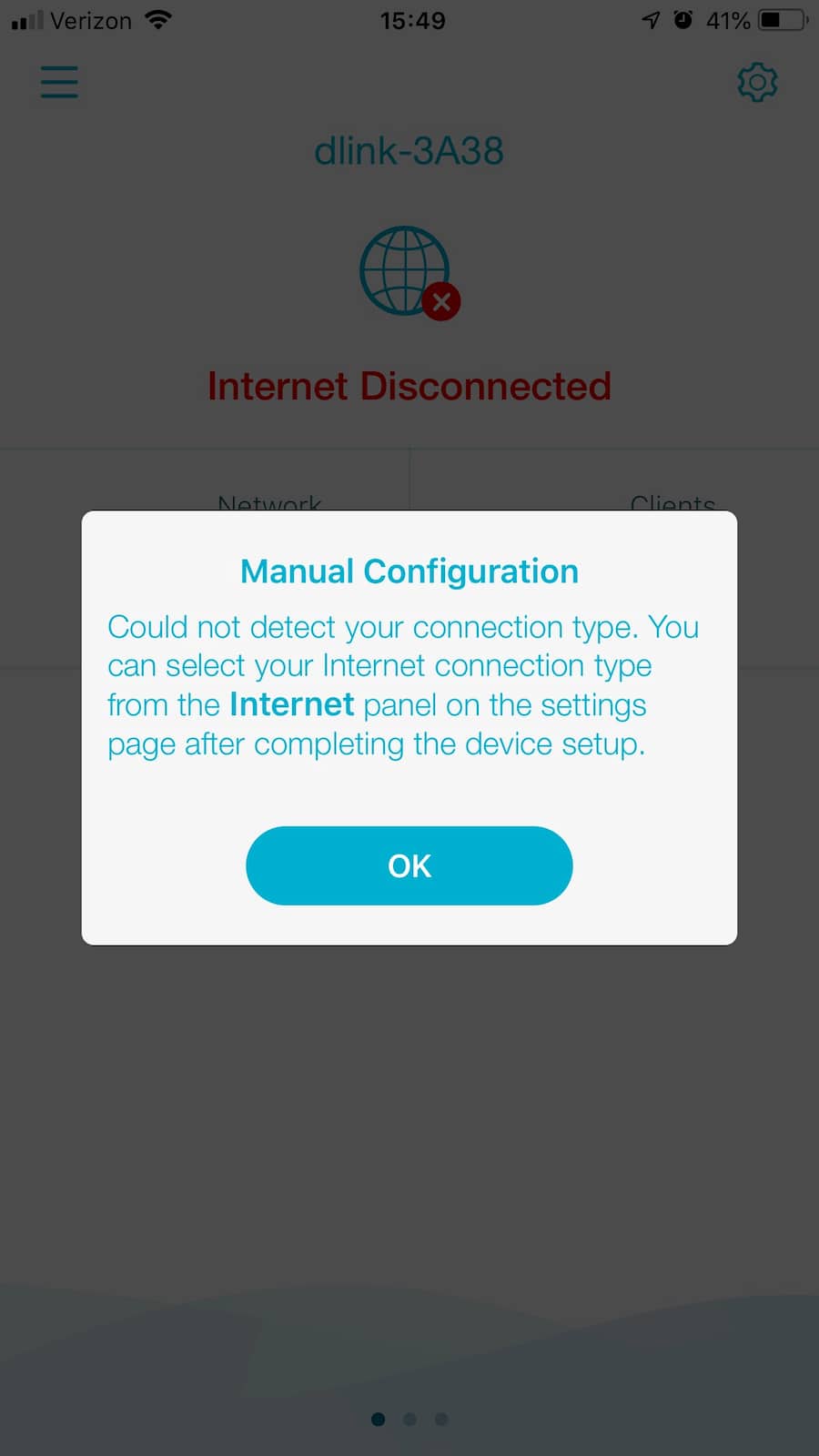 D-Link Wi-Fi error screen