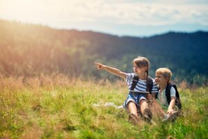 Two kids using wireless internet