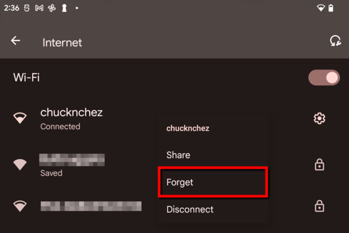 Stock Android forget Wi-Fi network