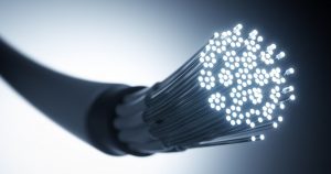 fiber cable lighting up with internet connection