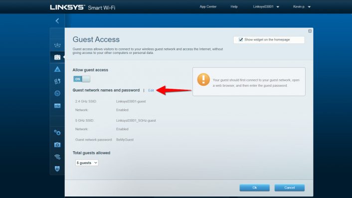 Linksys Edit Guest WiFi Settings