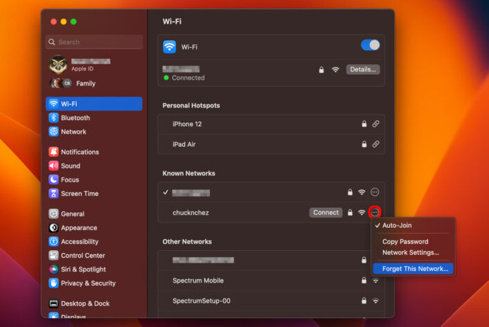 Forget Wi-Fi network in macOS
