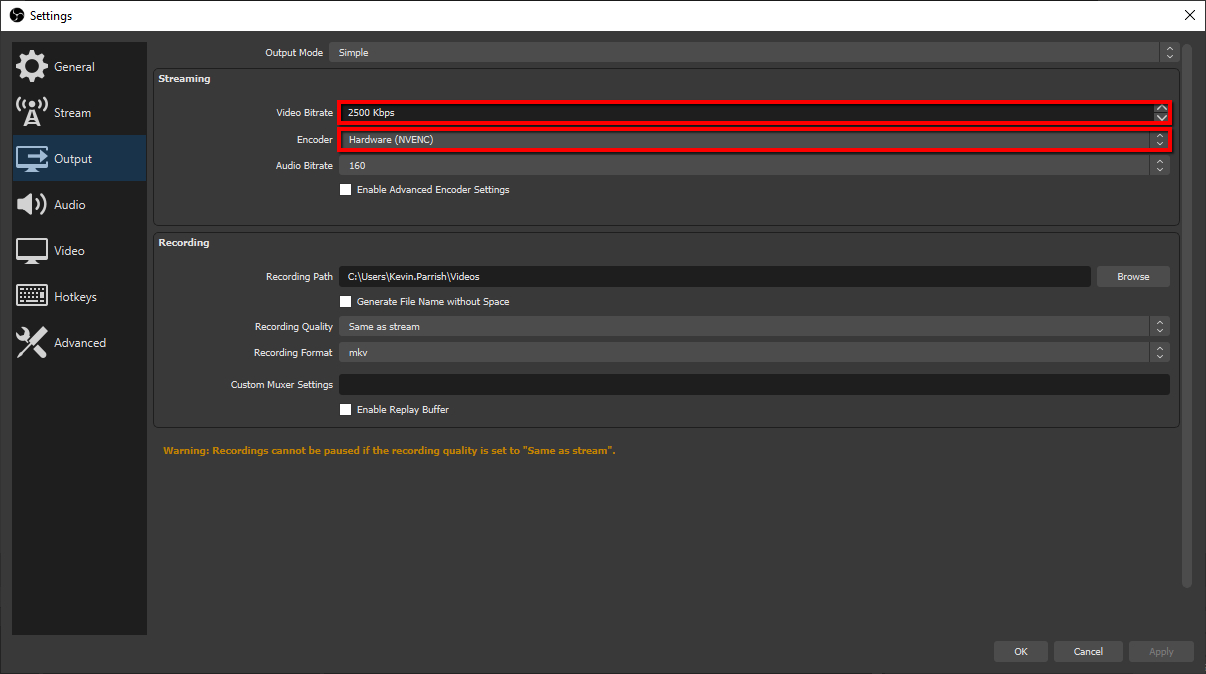 OBS Studio streaming settings