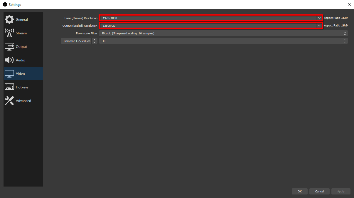 OBS Video Settings