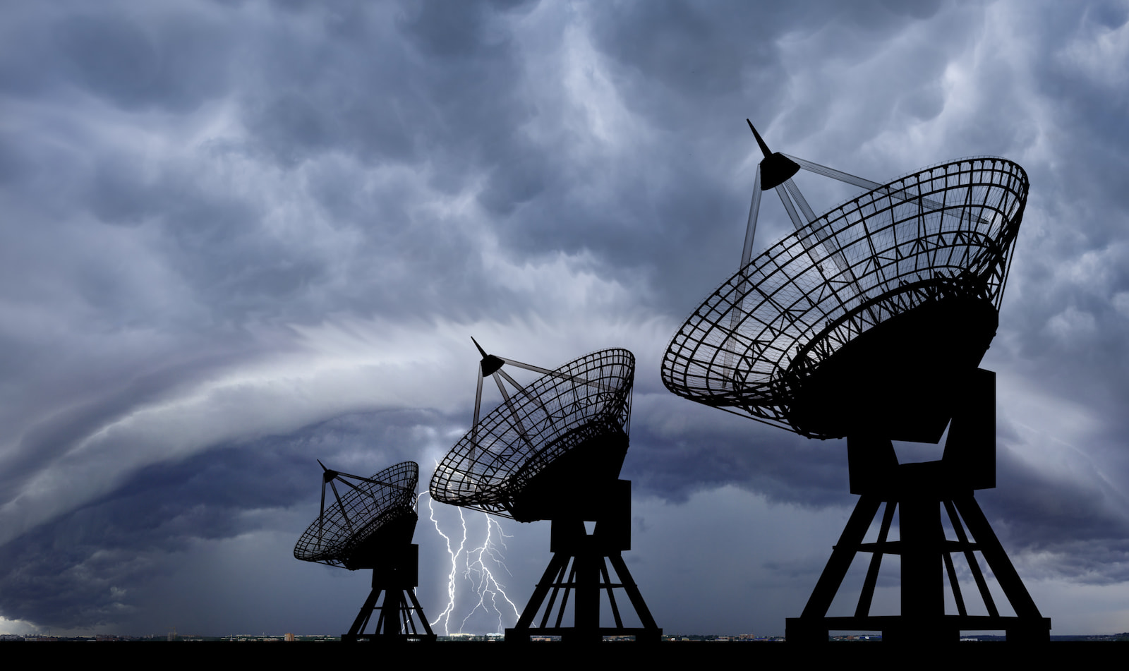 Satellite ground station during a storm