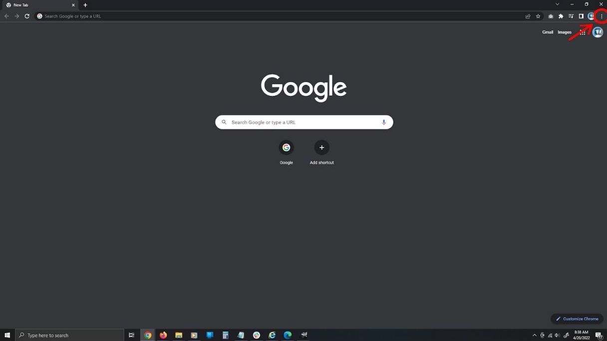Screenshot of Google Chrome browser showing the menu in the top right corner