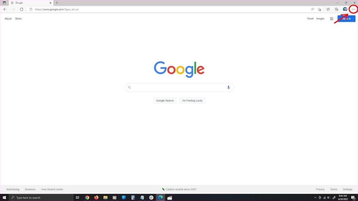 Screenshot of Microsoft Edge showing menu in top right