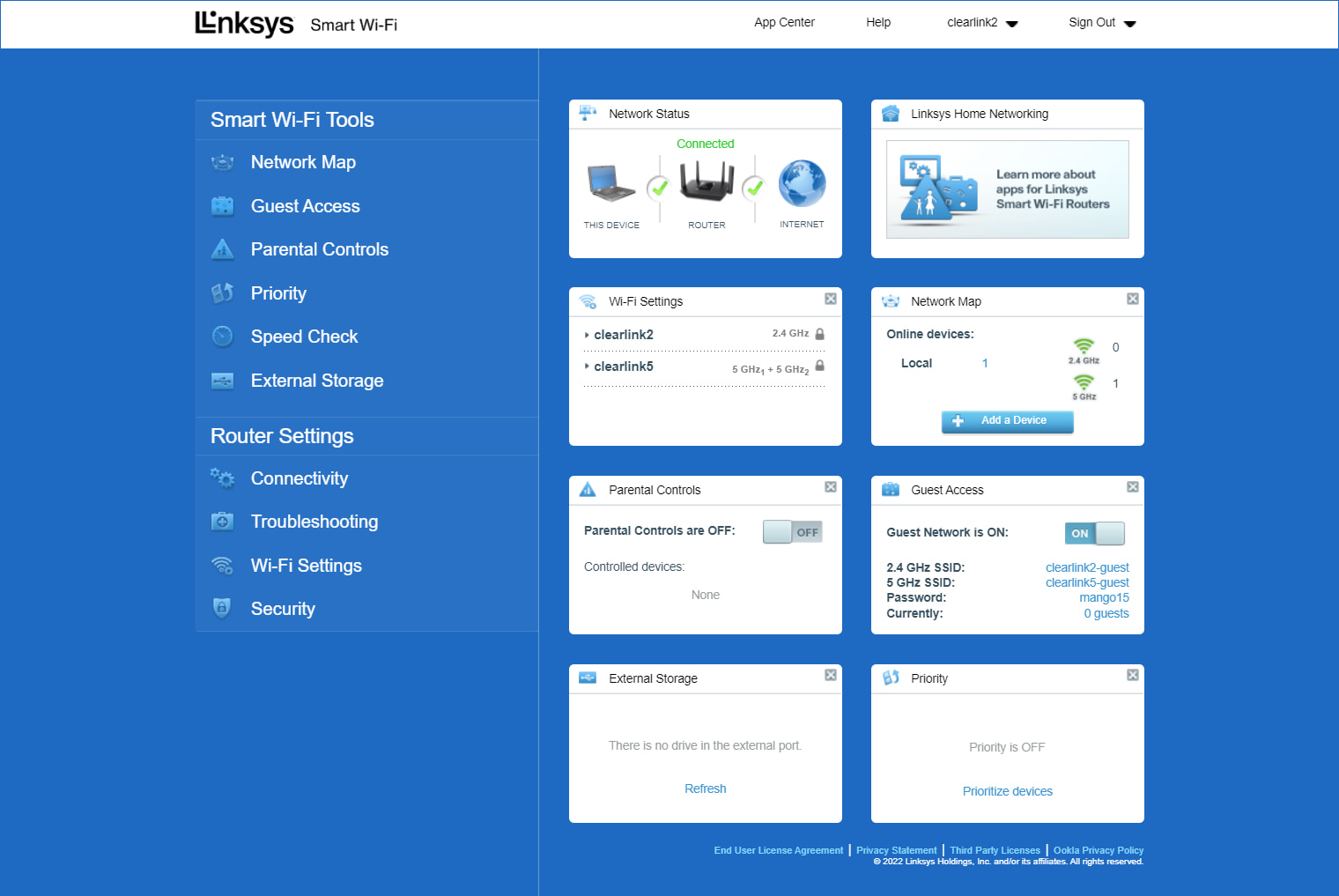 Linksys-EA8300-web-interface Blue and white web interface for the Linksys EA8300 router