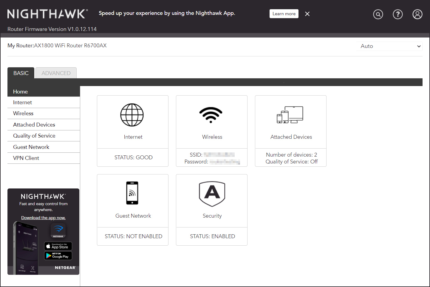 NIGHTHAWK router interface