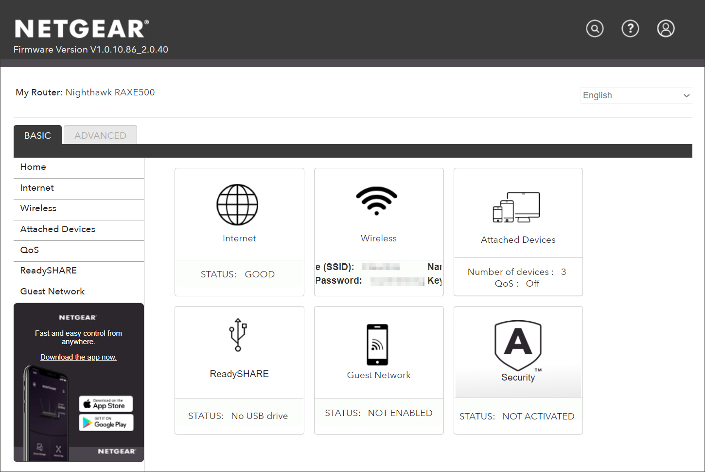 NETGEAR Nighthawk RAXE500 web interface