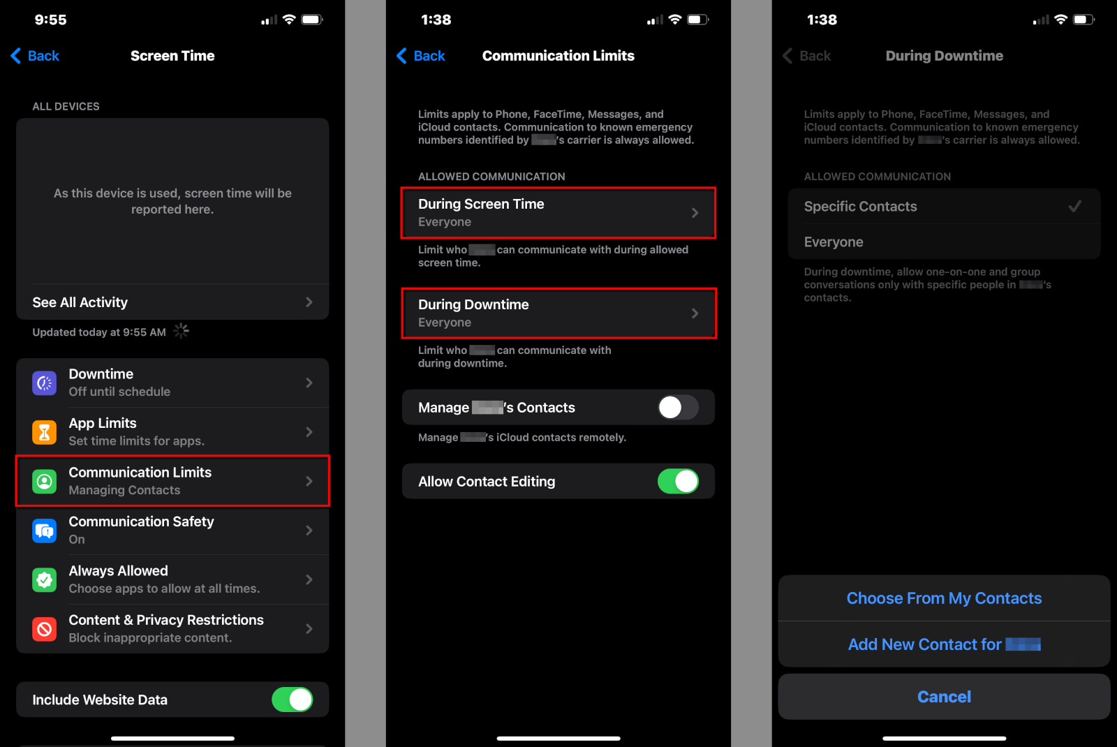 Set communication limits on Apple devices