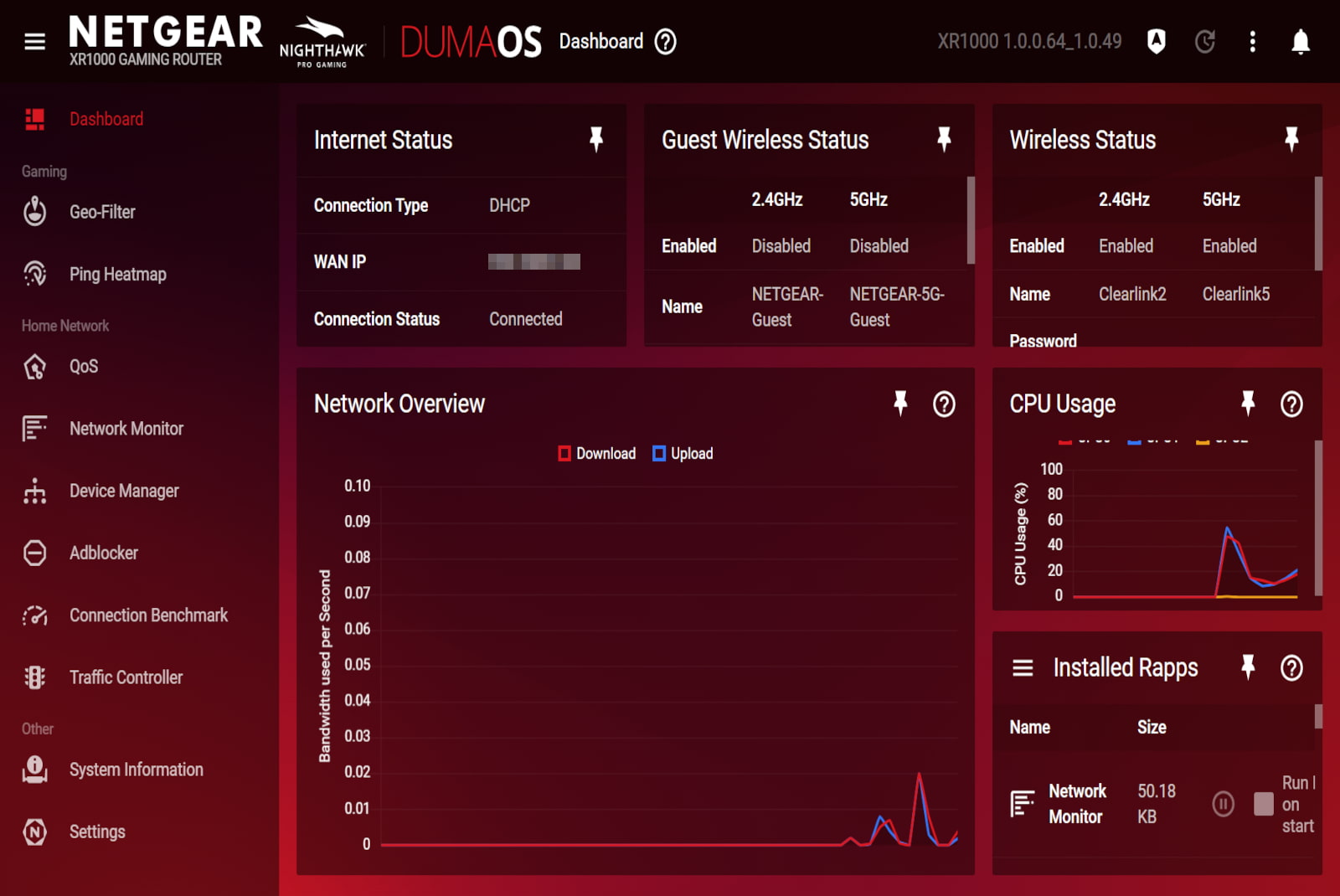 Netgear router interface