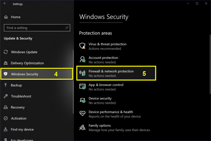 The Windows Security menu is where you will find Firewall settings