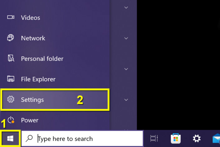 The settings option is near the bottom of the Start menu on Windows 10