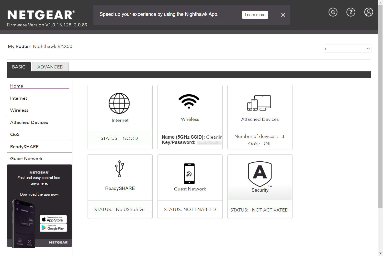 nighthawk-rax50-interface Web interface of Nighthawk RAX50 router