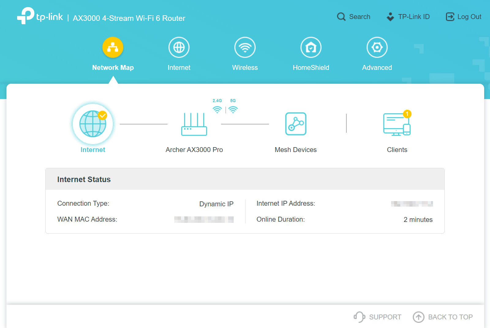 interface screenshot for tp-link archer ax3000