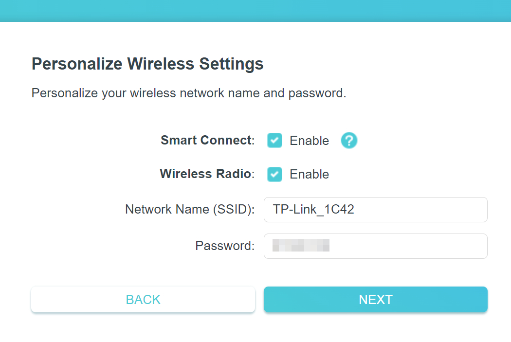 screenshot of options to personalize wireless settings
