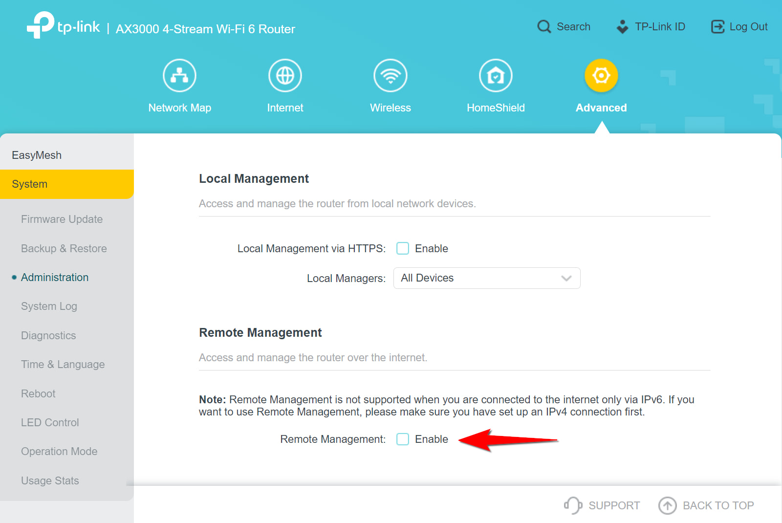 screenshot of tplink remote management setting screens