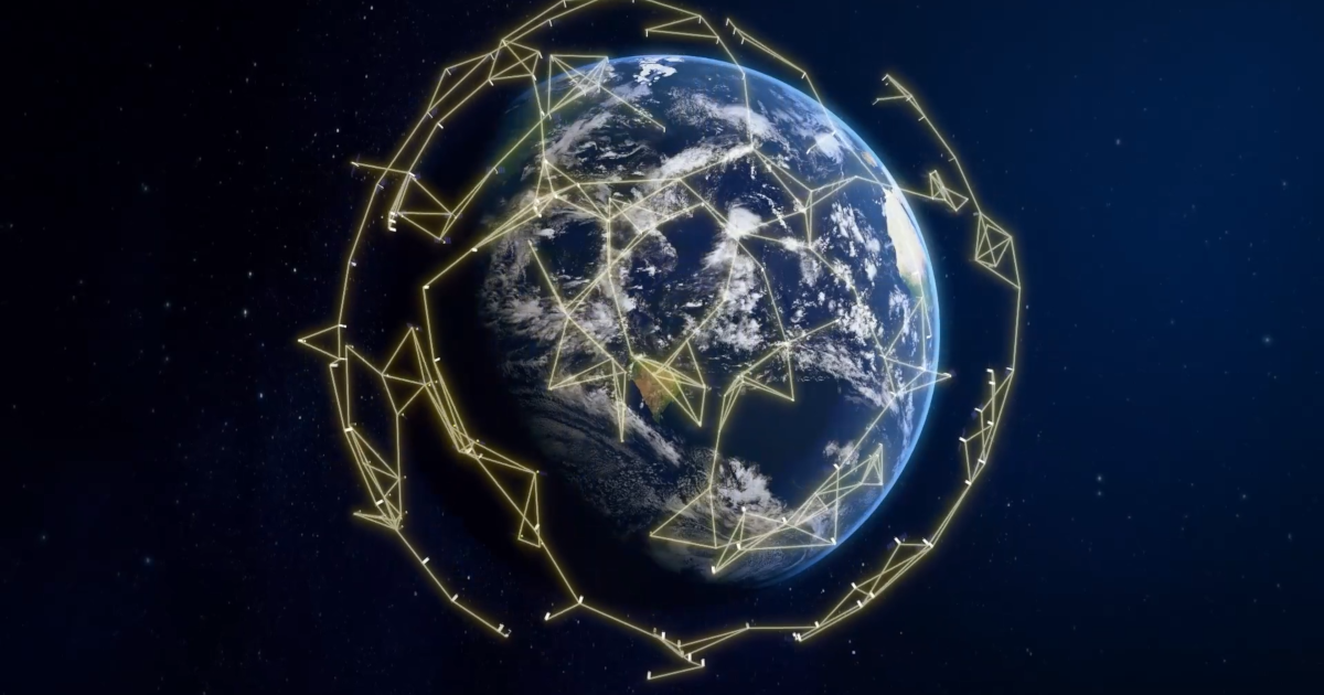TelesatLightspeed1 Telesat graphic showing lightspeed satellites connected via optical links around Earth