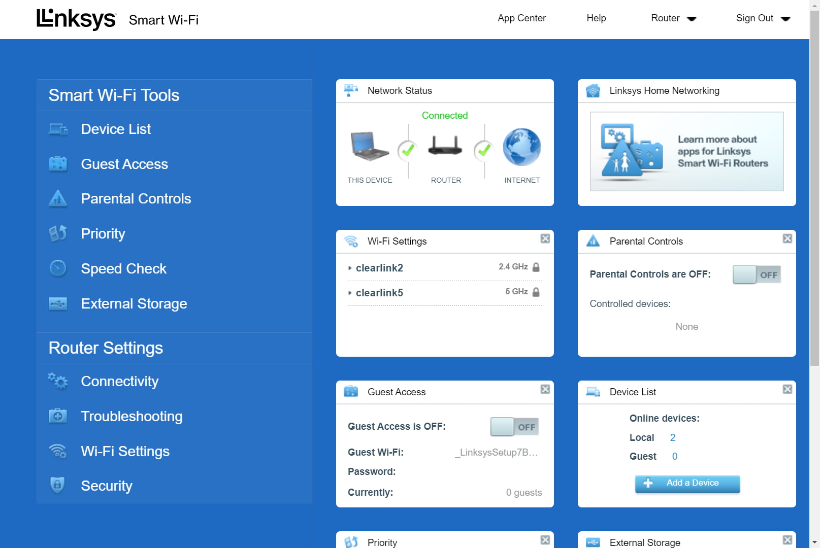 screenshot of interface for Linksys Hydra 6