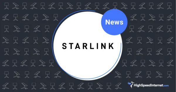 Starlink logo inside white bubble on dark background featuring satellite print pattern