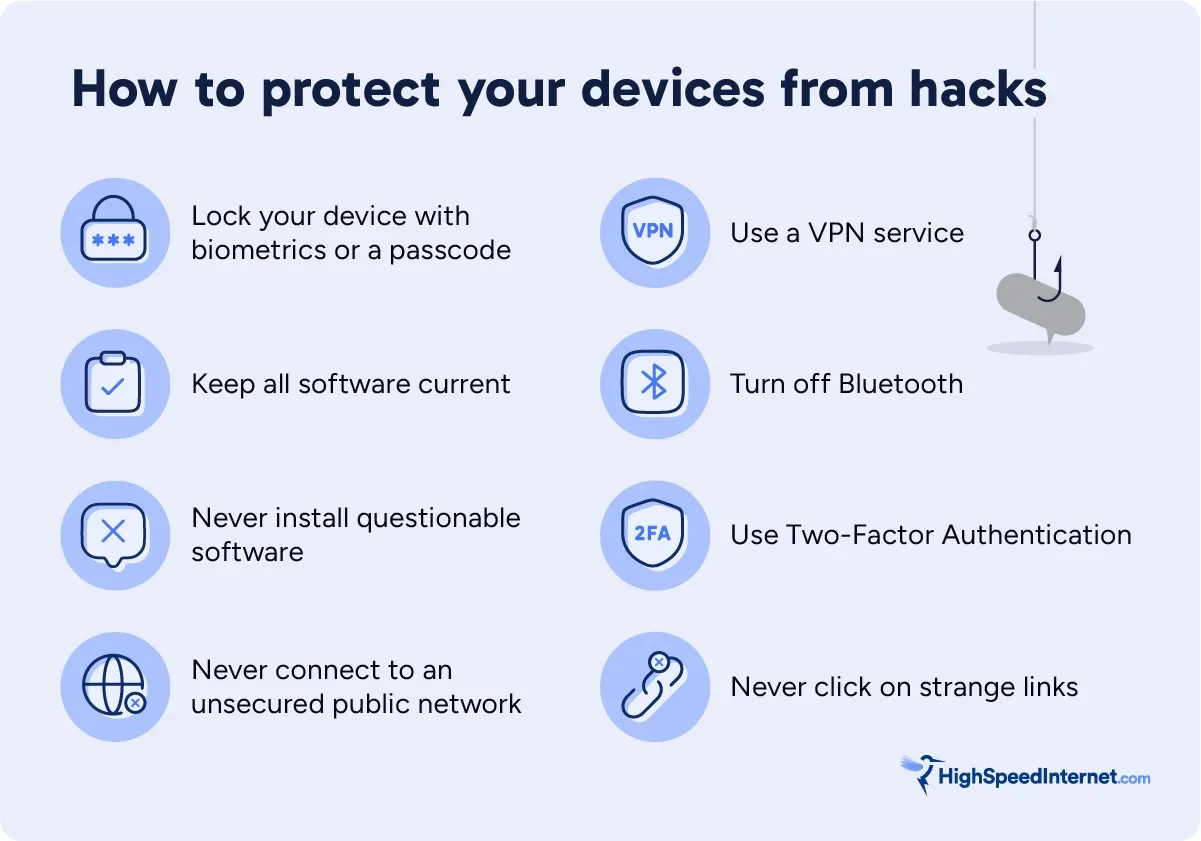 Graphic displaying tips for protecting your devices from hackers