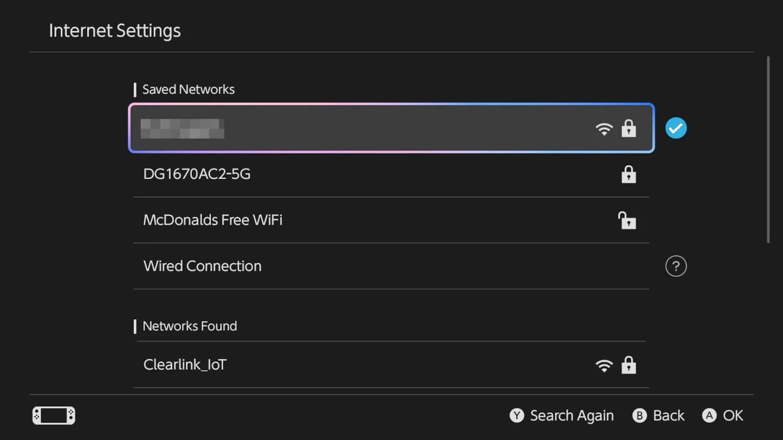 nintendo-switch-select-wifi-network (1) Screenshot of Nintendo Switch network settings menu