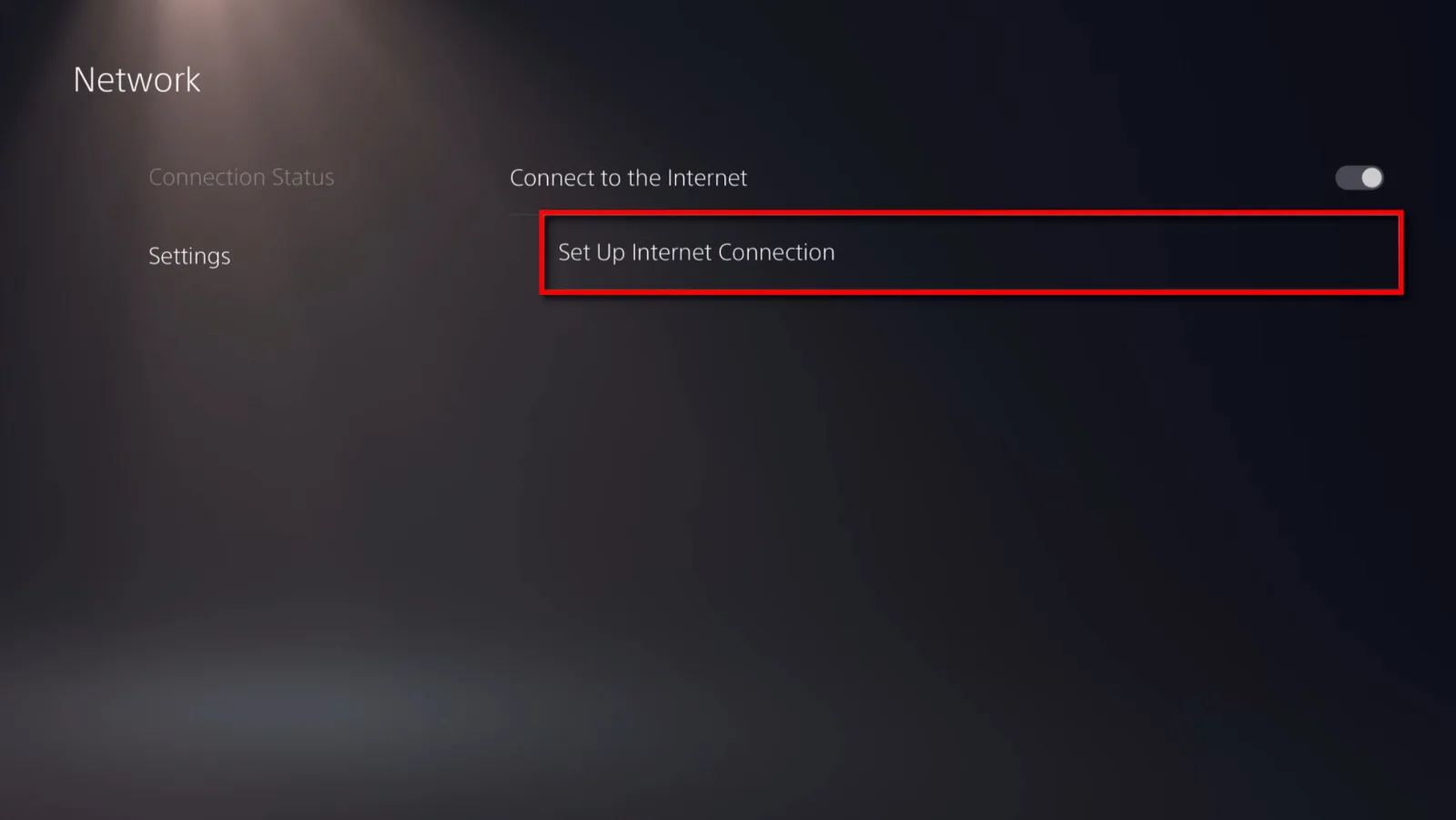 playstation-5-set-up-internet Screenshot showing PS5 Network screen with Set Up Internet Connection outlined in red