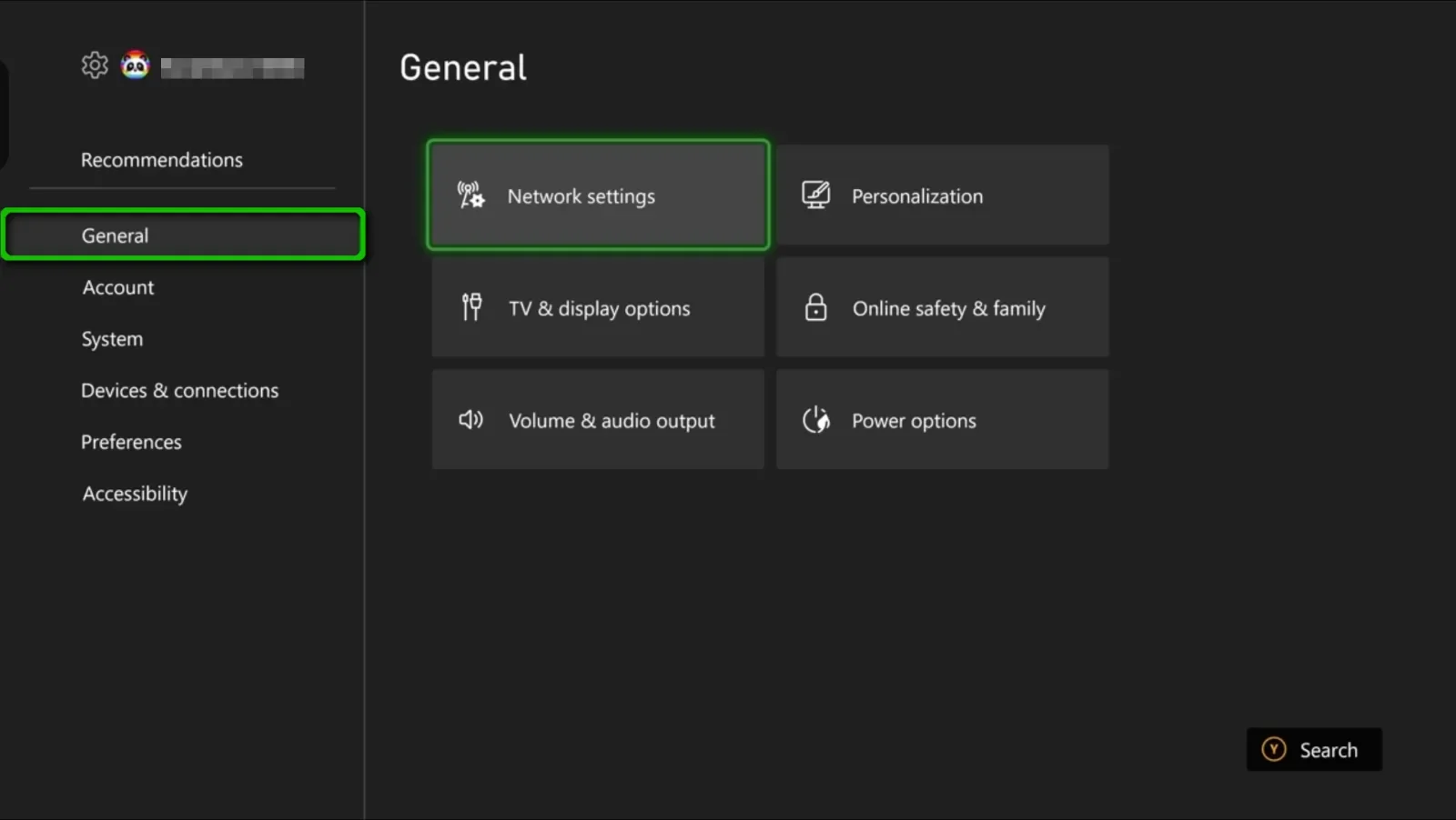 Screenshot Screenshot of General tab and Network Settings for Xbox outlined in green