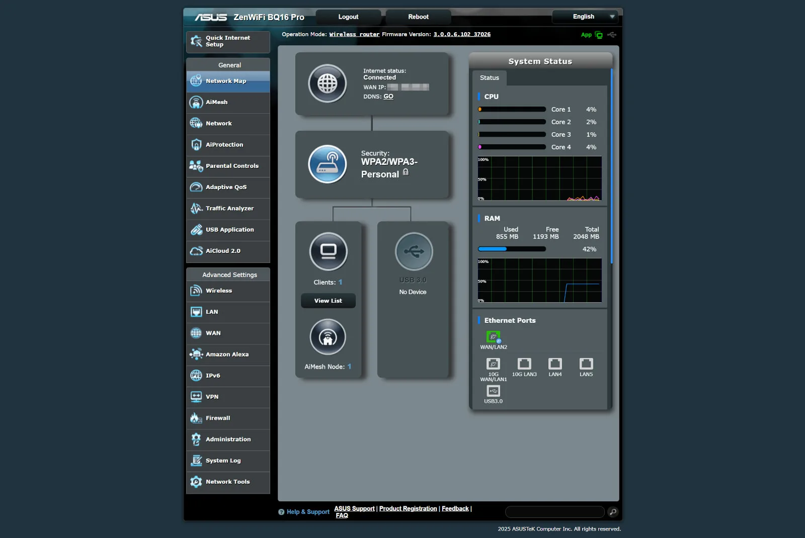 Screenshot of ZenWiFi BQ16 Pro web interface