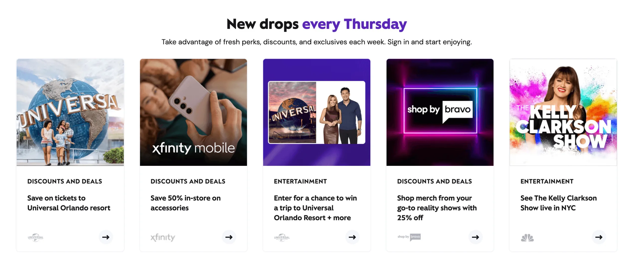 Screenshot of Xfinity membership perks menu
