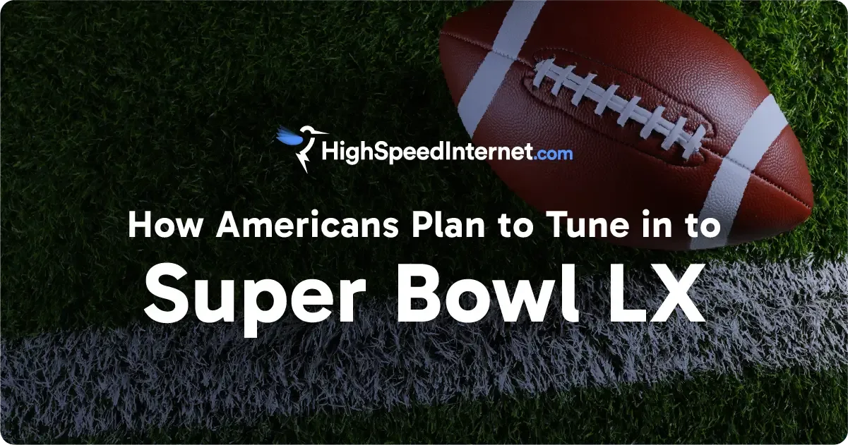 Super Bowl LX featured image showing football on field with text that says "How Americans Plan to Tune in to Super Bowl LX"