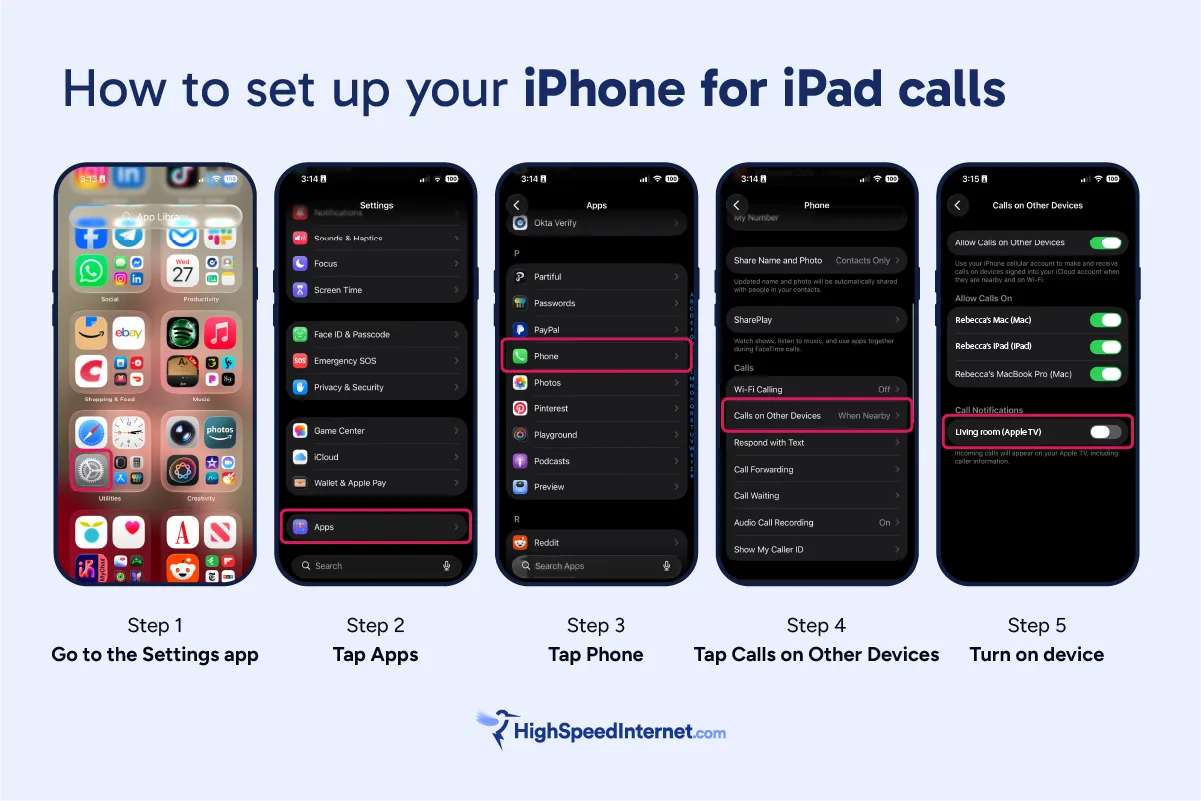 hsi-hsi-how-to-call-911-from-ipad-iphone-setup Series of screenshots showing the iPhone setup process for pairing your iPad.
