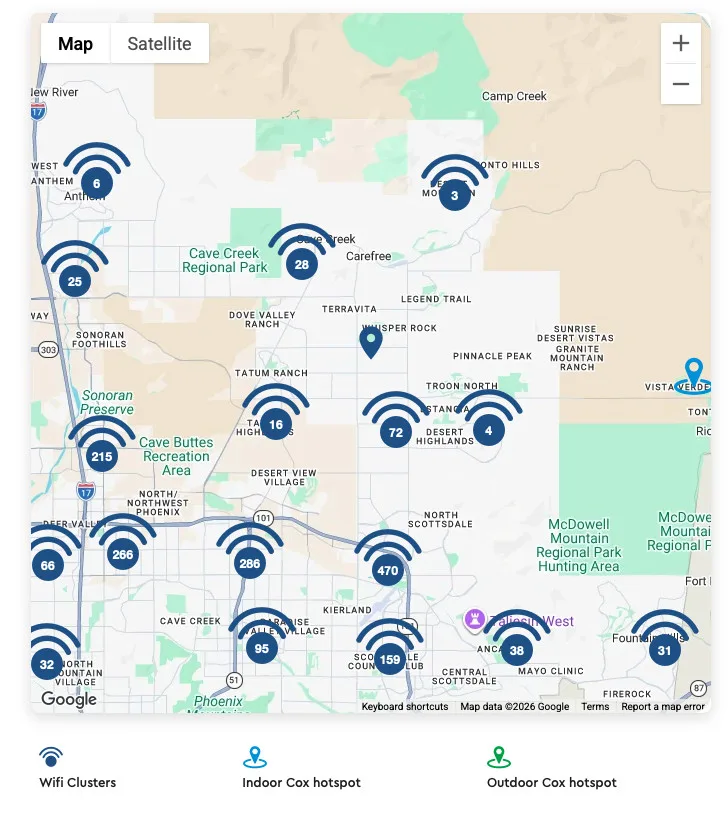 Cox hotspot map Screenshot of the Cox secure hotspot map