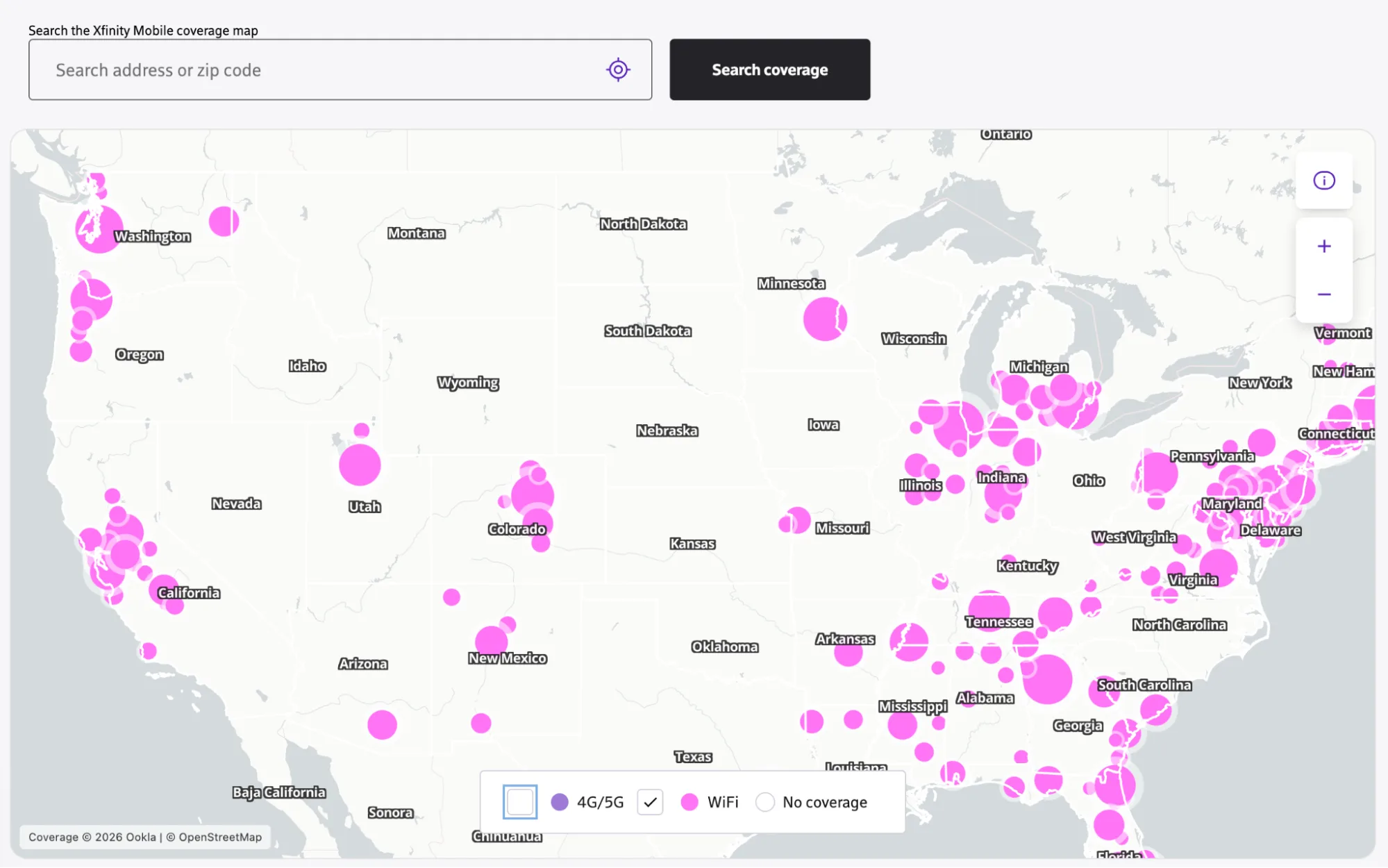 Xfinity hotspot map (1) Screenshot of the Xfinity secure hotspot map
