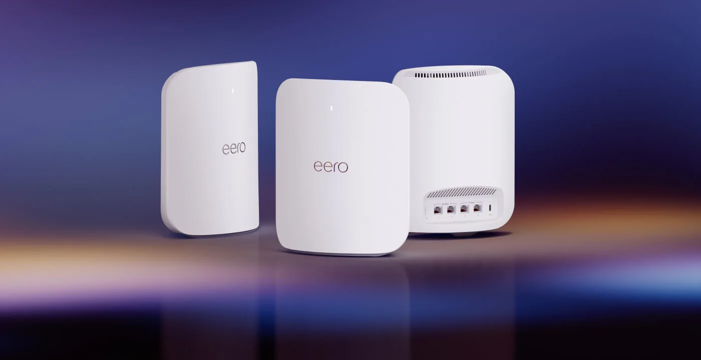 Eero routers against shades of purple