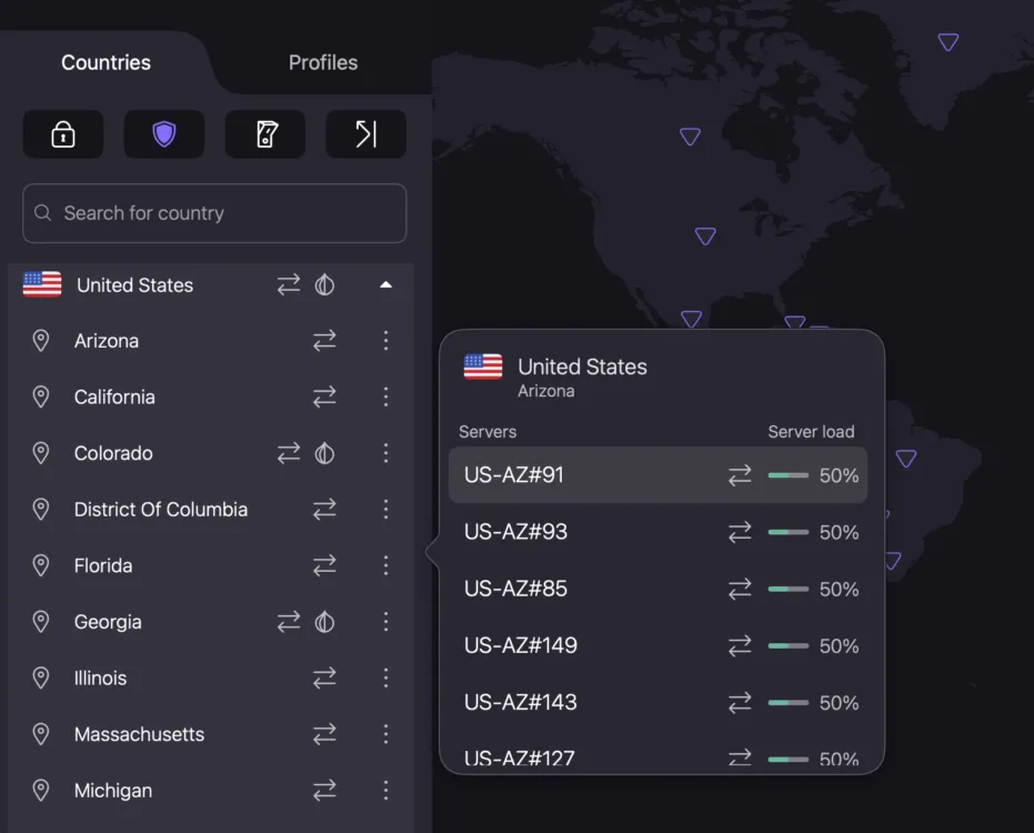Proton VPN countries and servers.