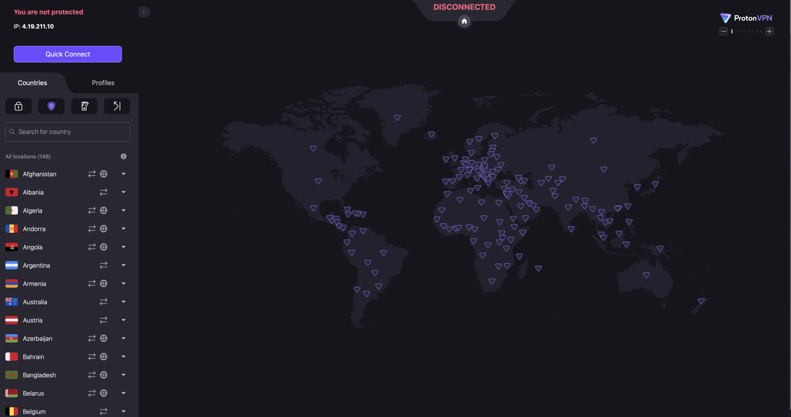 Proton VPN macOS app.