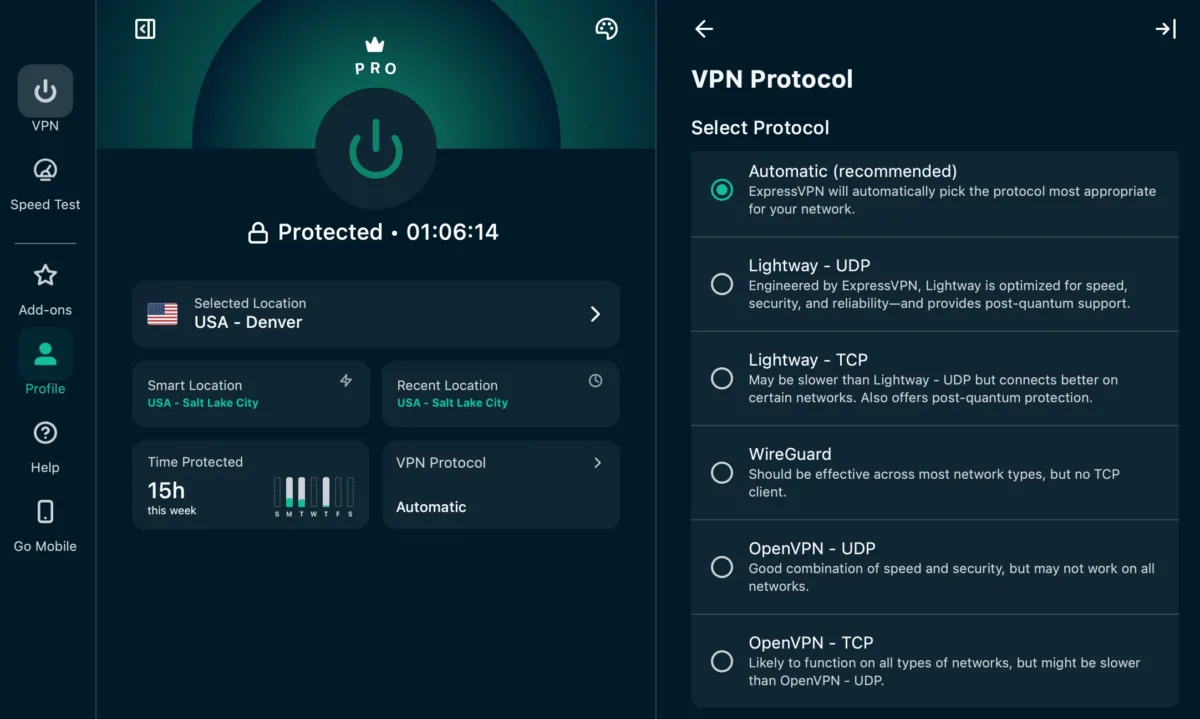 express-vpn-protocol-selection ExpressVPN's VPN Protocol selection tab.